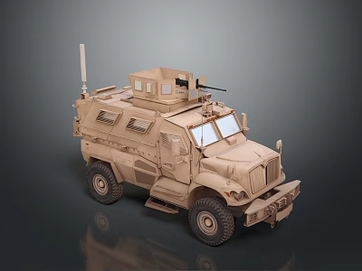 Sand Colored Armored Military Vehicle With Roof Mounted Machine Gun And Antenna 3d model