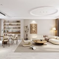 Modern Living Dining Room Interior With Sofa Dining Table Decorative Painting Bookshelf And Plants