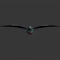 Flying Pigeon With Spread Wings And Green Feathered Neck On Gray Background With Reflection