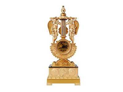 Ornate Classical Gold Clock With Round Dial Winged Angel Figures And Carved Base 3d model