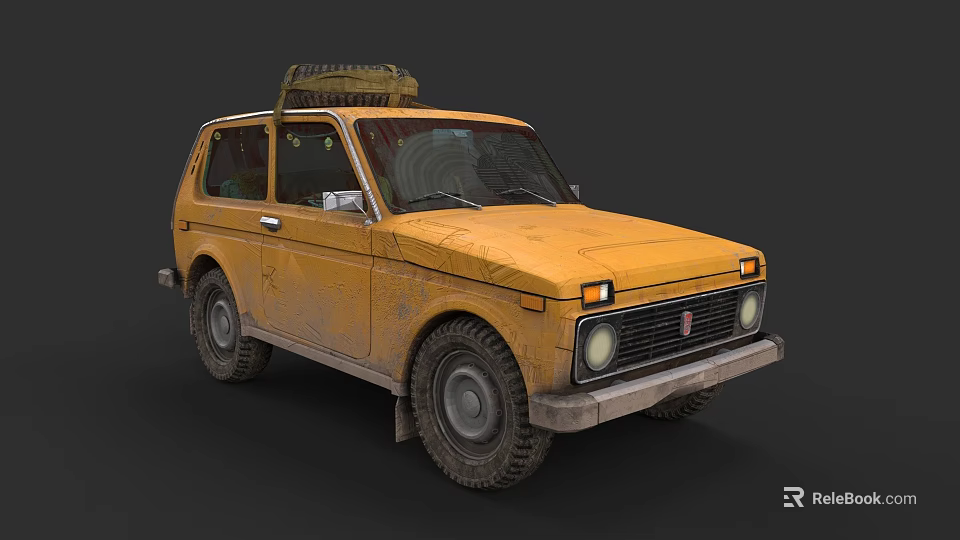 Vintage Yellow Off Road Vehicle With Roof Rack And Rugged Tires Old Fashioned Design 3d model 