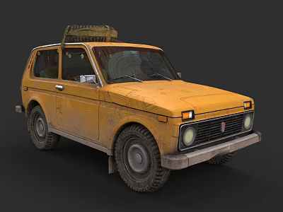 Vintage Yellow Off Road Vehicle With Roof Rack And Rugged Tires Old Fashioned Design 3d model
