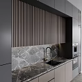 Modern Kitchen Interior With Gray Cabinets Marble Countertop Black Range Hood And Wine Rack