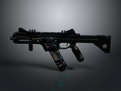 Futuristic Black Assault Rifle With Green Luminous Tech Parts And Modern Design 3d model