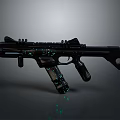 Futuristic Black Assault Rifle With Green Luminous Tech Parts And Modern Design