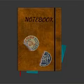 Sleek Brown Cover Electronic Notebook with Colorful Stickers Blue Red Bookmarks and Smart Design