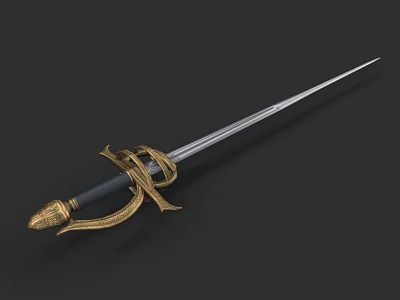 Medieval Decorative Sword With Golden Hilt Guard Black Handle And Sharp Blade Design 3d model
