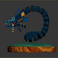 Serpentine Game Movie Character Featuring Blue Segmented Body Feathered Head Green Orange Base