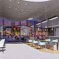 Modern Café Interior Design With Wavy Ceiling Glass Walls And Outdoor Seating