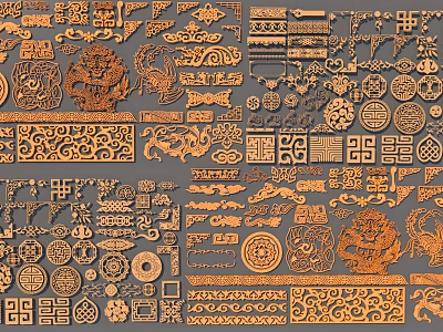 Classic Chinese Swing Door with Intricate Carved Patterns and Traditional Decorative Elements 3d model