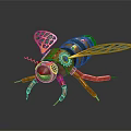 Mechanical Bee With Metallic Body Blue Gold Stripes And Grid Patterned Wings 3d model