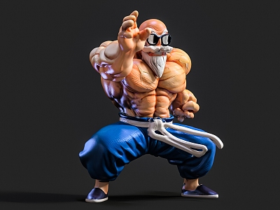 Hand-made Fairy Roshi Dragon Ball Sun Wukong Decorations Doll Blind Box Teacher Muscle Five Days Teacher Dragon Ball Cartoon Ornaments 3d model