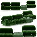 Green Velvet Modern Sectional Sofa with Tufted Details Showcased in Various Angles