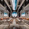 Luxurious Modern KTV Room With Starry Sky Ceiling Round Window Sofa And Flower Bouquets