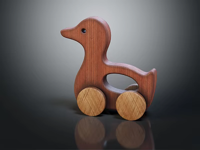 Wooden Duck Push Toy With Round Wheels For Children Play 3d model