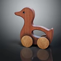 Wooden Duck Push Toy With Round Wheels For Children Play