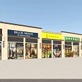 Commercial Retail Storefronts With Branded Signboards Glass Windows And Colorful Facades