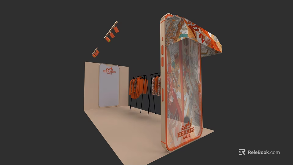 Red Berries Clothing Store With Display Racks And Canopy Shade Structure 3d model 