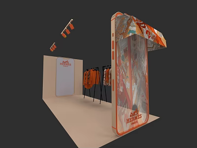 Red Berries Clothing Store With Display Racks And Canopy Shade Structure 3d model