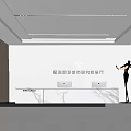 Modern Front Desk Reception With White Counter Wave Design Wall Gold Sculpture In Exhibition Hall