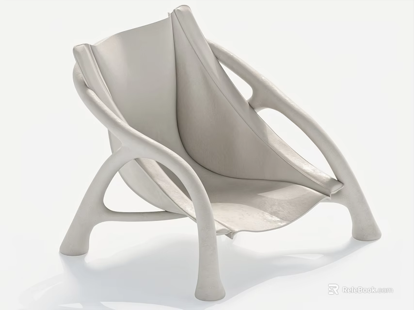 Modern Light Gray Leather Leisure Chair With Curved Frame And Sleek Design 3d model 