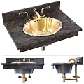 Luxury Golden Washbasin With Black Marble Countertop And Elegant Faucet Design