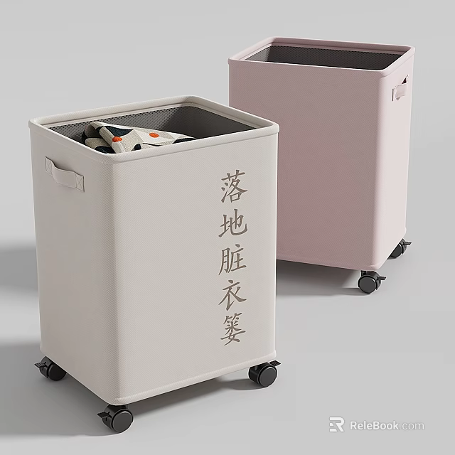 Floor Standing Laundry Baskets With Rolling Wheels White And Pink Design 3d model