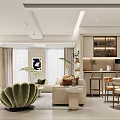 Modern Living And Dining Room Interior With Cozy Sofa Coffee Table And Green Plants