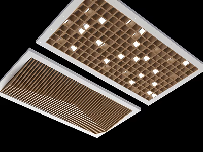 Modern Exhibition Hall Ceiling With Brown Grid Design And White Frame Embedded Lights 3d model