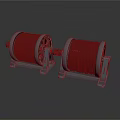 Two Black Industrial Cable Reels With Gray Bases And Metal Frames
