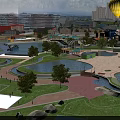 Aerial View Planning of Amusement Park with Rides Water Features Hot Air Balloons and Greenery
