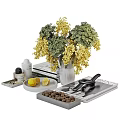 Elegant Decorative Ornament Set With Flower Bouquet Vase Books Lemons Nuts Trays And Perfume Bottle