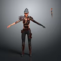 Fantasy Female Warrior in Detailed Armor with Feathered Shoulder Decoration and Sword Weapon