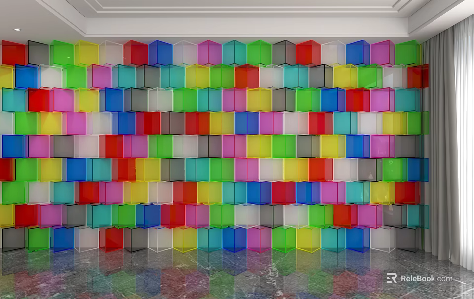 Vibrant Colorful Block Pattern Background Wall For Modern Interior Decor 3d model 