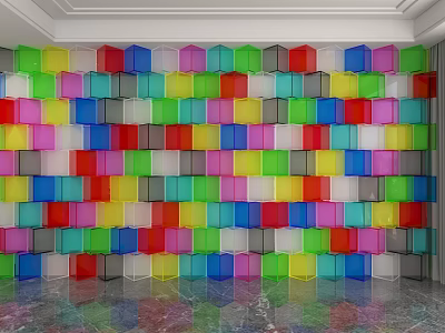 Vibrant Colorful Block Pattern Background Wall For Modern Interior Decor 3d model