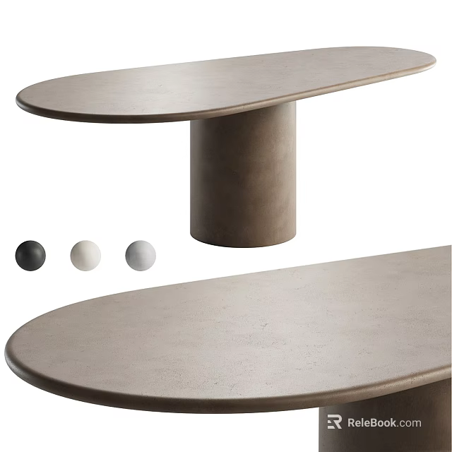 Modern Oval Concrete Dining Table With Sturdy Single Column Base Black White Gray Color Options 3d model 