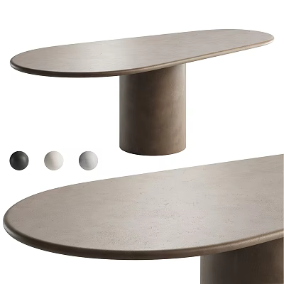 Modern Oval Concrete Dining Table With Sturdy Single Column Base Black White Gray Color Options 3d model