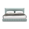 Comfortable Double Bed With Light Blue Headboard Upholstered Base And Dark Bedding 3d model
