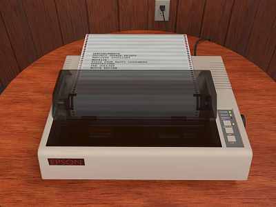 Efficient Dot Matrix Office Printer on Wooden Desk with Paper Output 3d model