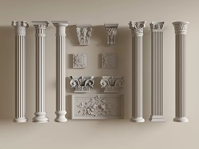 Roman Columns With Ornamental Reliefs And Carvings 3d model