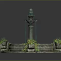 Garden Ornament Decorative Fountain Design With Circular Water Basin Surrounding Flower Pots And Blooming Flowers