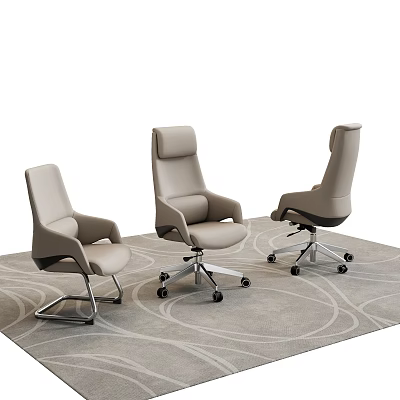 Modern Beige Leather Office Chairs With Metal Base Swivel Function Various Designs On Carpeted Floor 3d model