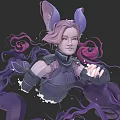 Game and Movie Character With Pink Hair Purple Ears Dark Outfit Purple Tentacles Heart Elements