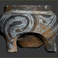 Traditional Clay Pottery With Three Legs And Spiral Brown White Patterns