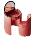 Pink Modern Dressing Table with Round Mirror and Matching Upholstered Chair