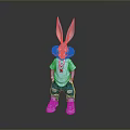 Stylish Cartoon Rabbit Character With Long Ears Blue T shirt Pants Sneakers And Necklace