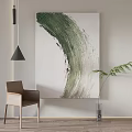 Minimalist Interior With Large Abstract Green Painting Chair And Floor Lamp