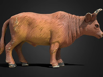 Brown Cow Sculpture With Textured Body And Horns On Black Background 3d model