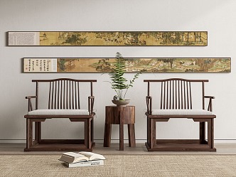 New Chinese Style Casual Table and Chair Combination Casual Chair Side and Corner Decorative Painting 3d model