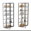Modern Glass Door Wine Cabinet with Multiple Shelves and Storage for Bottles Glassware